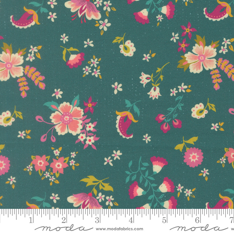 Sitara Davina Dark Teal 11982 14 Moda fabric with ruler